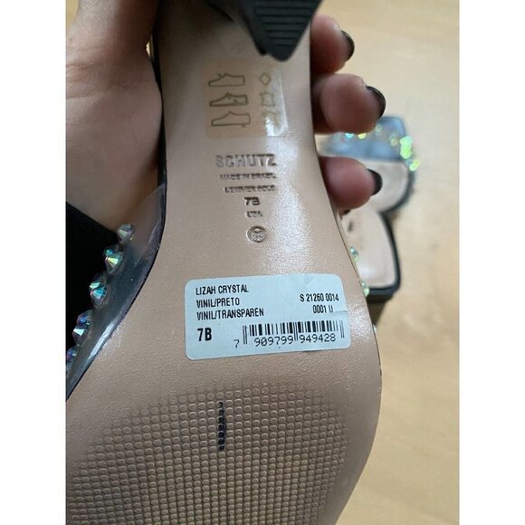 SCHUTZ "Lizah" Crystal Embellished Black Mules Sandals Sz 7B - Picture 8 of 10